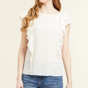 EUC Frye Harper Sleeveless ivory Ruffle Silk Blouse top Sz Med